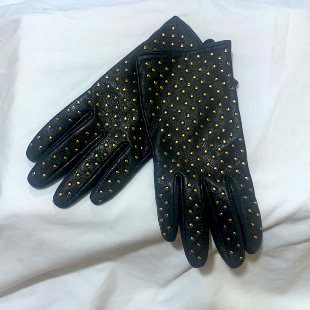 Gently loved black studded leather gloves.